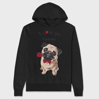 Pug Rose Forever, Hanorac Oversize Barbati (Unisex)