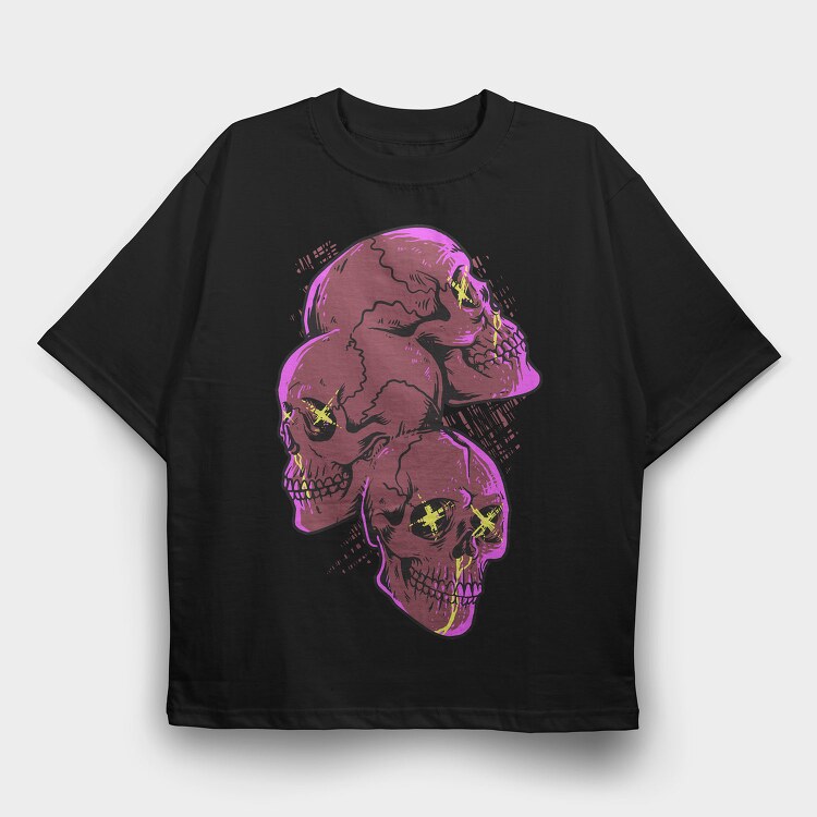 Skull Neon Scream, Tricou Oversize Barbati (Unisex)