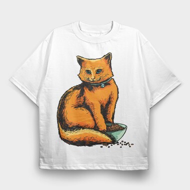 Cat Food Bowl, Tricou Oversize Barbati (Unisex)