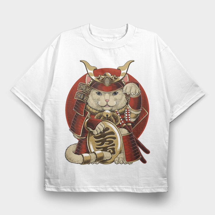 Cat Samurai Armor, Tricou Oversize Barbati (Unisex)