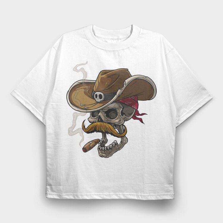 Cowboy Skull, Tricou Oversize Barbati (Unisex)