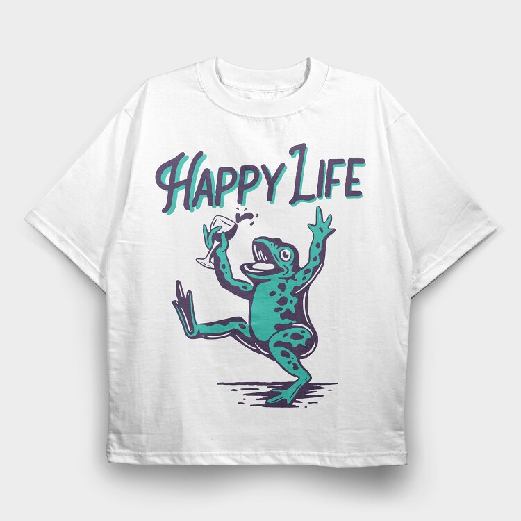 Frogs Happy Life, Tricou Oversize Barbati (Unisex)