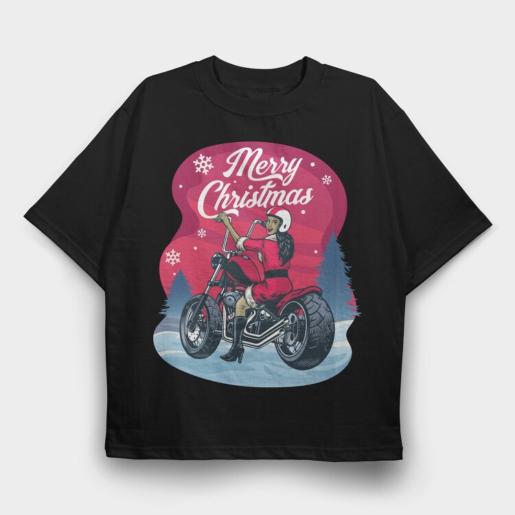 Merry Motorbike Santa, Tricou Oversize Barbati (Unisex)