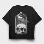Raven Moon Skull, Tricou Oversize Barbati (Unisex)
