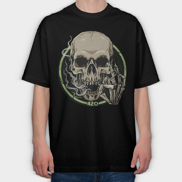 Skull 420 Smoke, Tricou Oversize Barbati (Unisex)