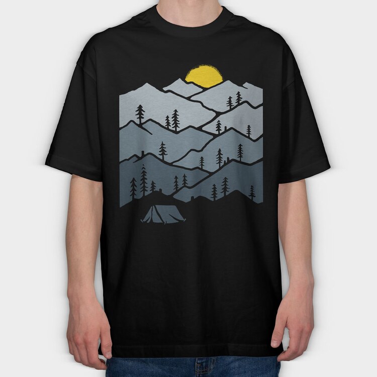 Mountain Tent Sunrise, Tricou Oversize Barbati (Unisex)