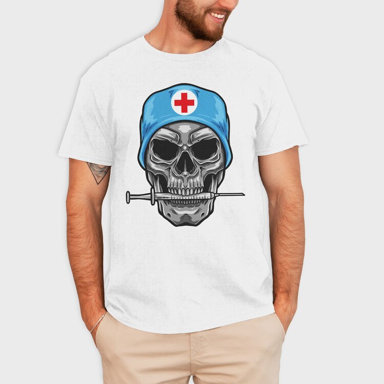 Skull Nurse Syringe, Tricou Barbati (Unisex)