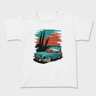 Classic 80S Car Beach Sunset Trees, Tricou Copii