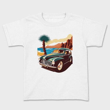 Classic 80S Car Mountains Sunset Beach Trees, Tricou Copii