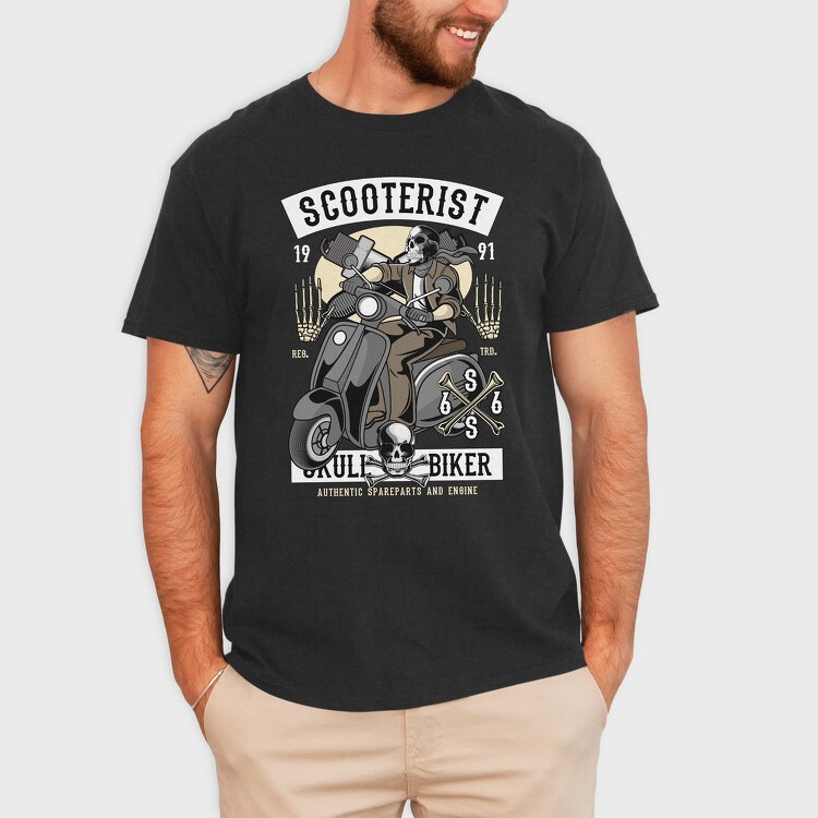 Scooter Biker Skull, Tricou Barbati (Unisex)