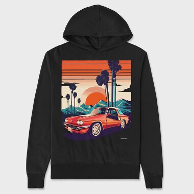 Classic Car Convertible With Mountains and Trees, Hanorac Oversize Barbati (Unisex)