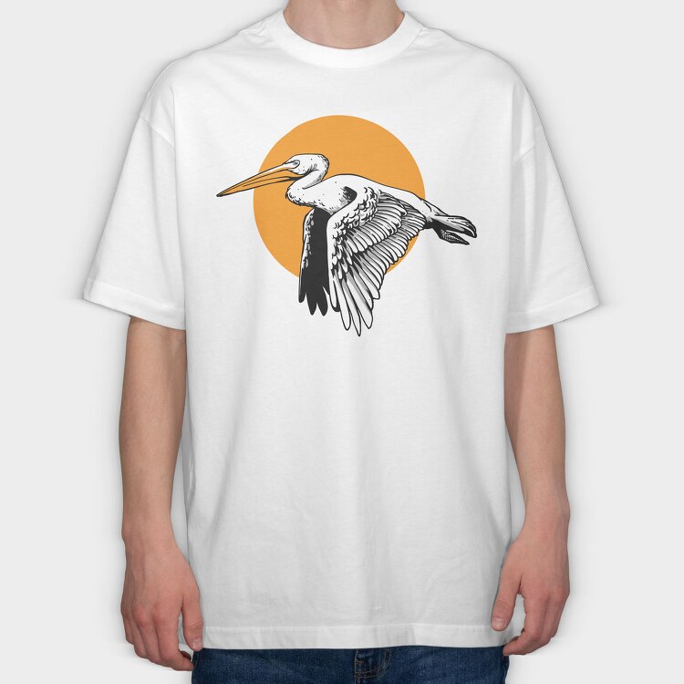 Heron Flight Sunset, Tricou Oversize Barbati (Unisex)