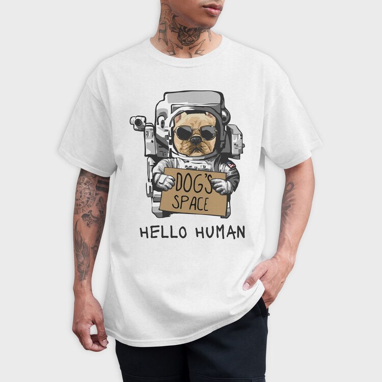 Dog Astronaut Hello, Tricou Barbati (Unisex)