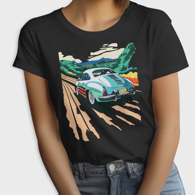 Classic Car Trees Landscape Retro, Tricou Femei