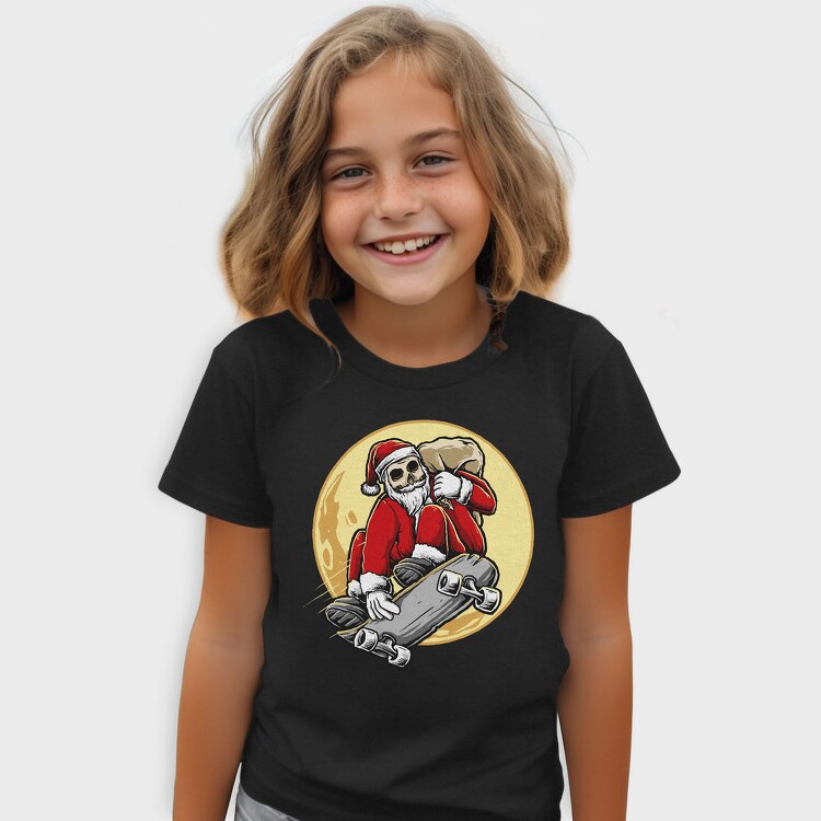 Skateboarding Skull Santa, Tricou Copii