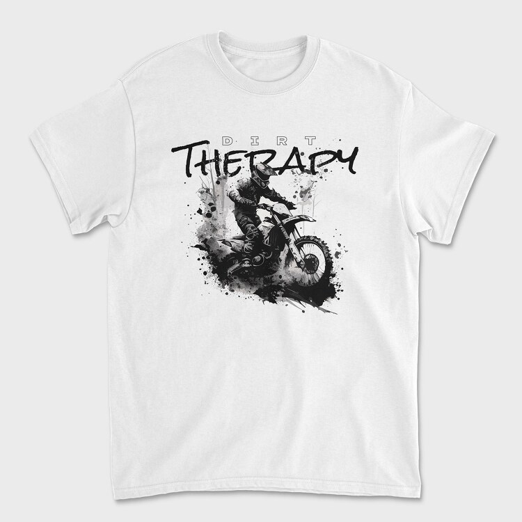 Motocross Rider Kicking Up Dirt and Jumping Dirt Therapy, Tricou Barbati (Unisex)