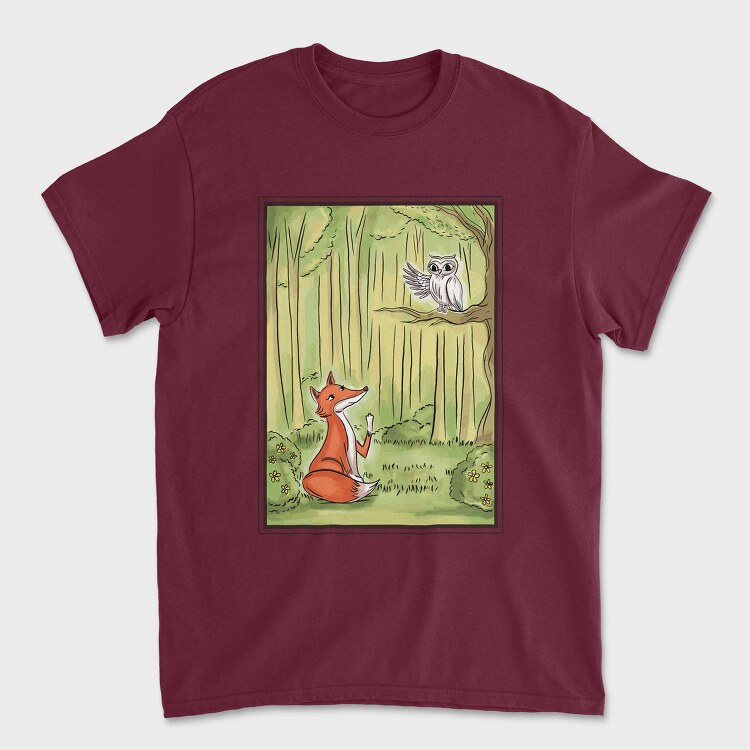 Cute Fox And Owl, Tricou Barbati (Unisex)