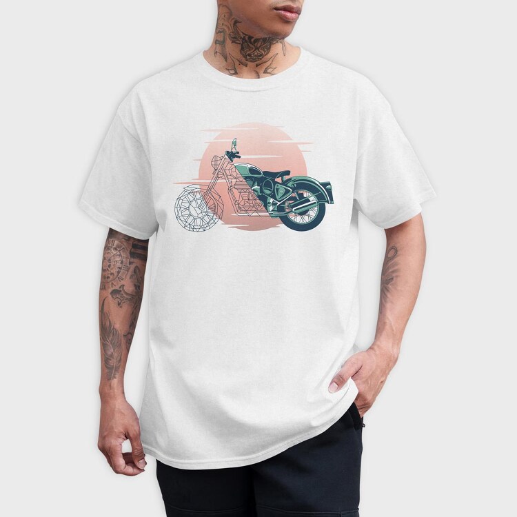 Vintage Geometric Motorbike, Tricou Barbati (Unisex)