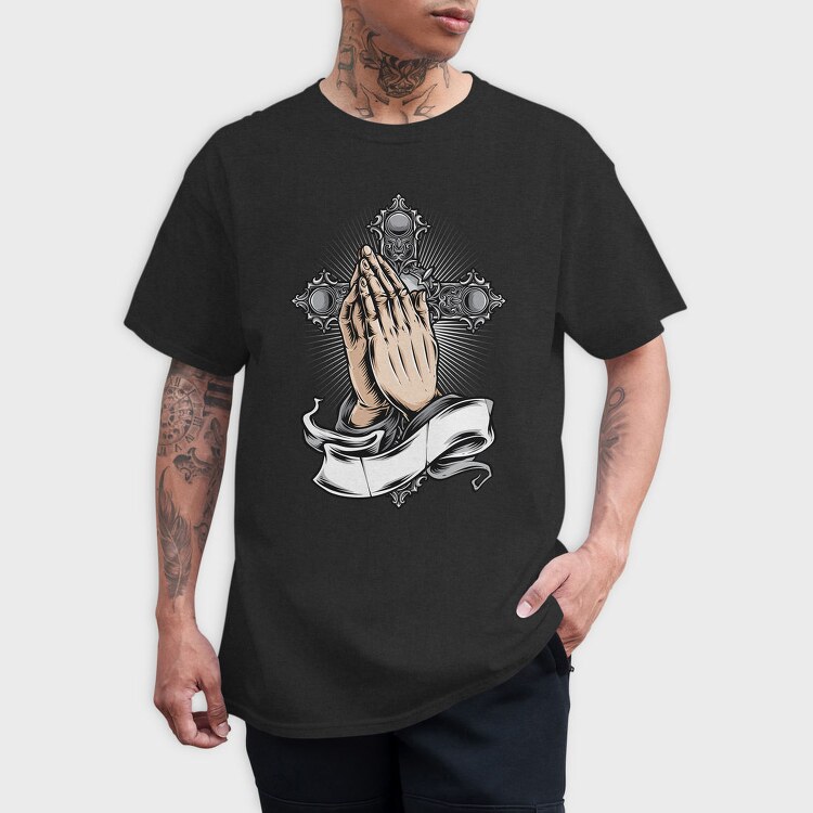Praying Hands Cross, Tricou Barbati (Unisex)