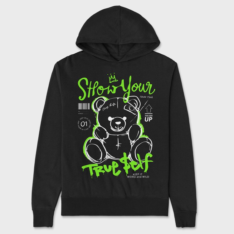 Show Your True Self Teddy Bear, Hanorac Oversize Barbati (Unisex)