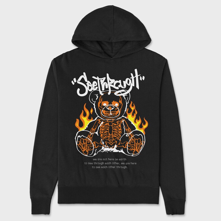 Skeleton Teddy Bear in Flames, Hanorac Oversize Barbati (Unisex)