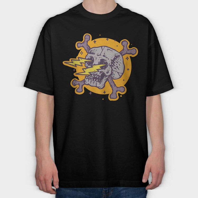 Skull Lightning Strike, Tricou Oversize Barbati (Unisex)