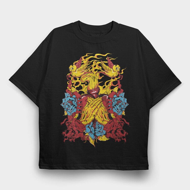 Flame Angel Roses, Tricou Oversize Barbati (Unisex)