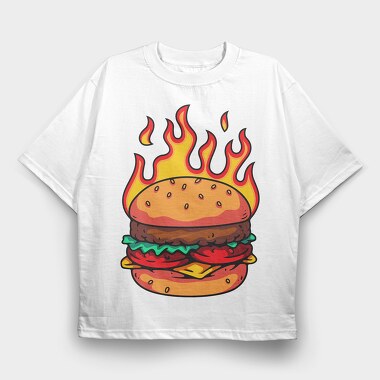 Flaming Burger Feast, Tricou Oversize Barbati (Unisex)