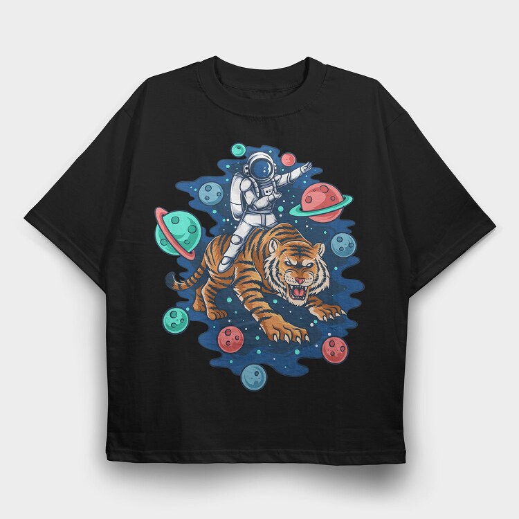 Astronaut Tiger Space, Tricou Oversize Barbati (Unisex)