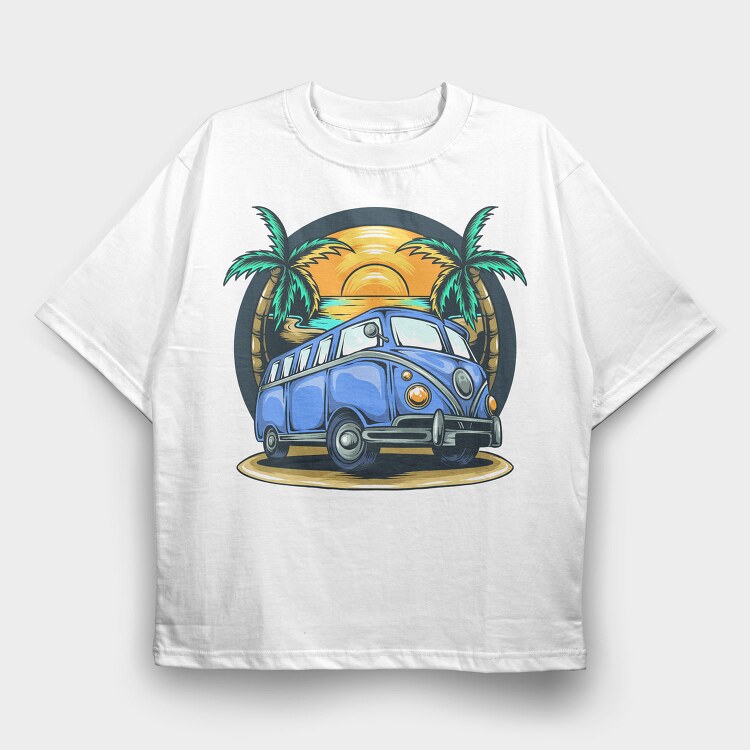 Beach Bus Vibes, Tricou Oversize Barbati (Unisex)