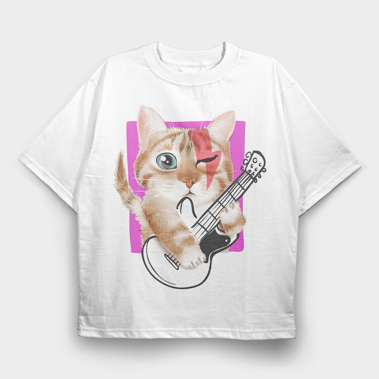 Cat Guitar Dreams, Tricou Oversize Barbati (Unisex)
