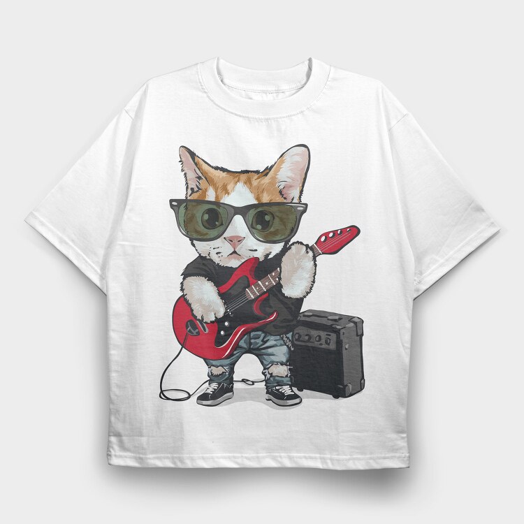 Cat Rockstar, Tricou Oversize Barbati (Unisex)