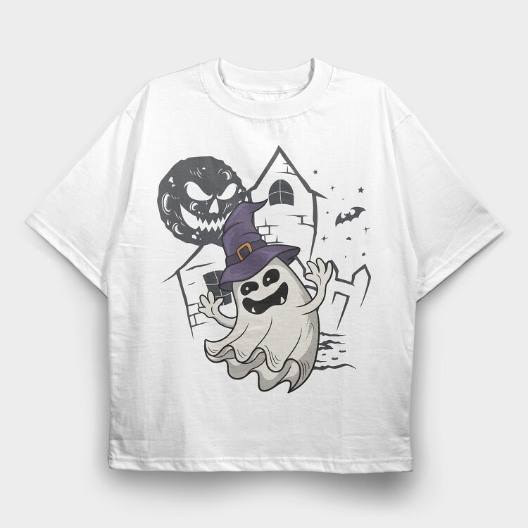 Halloween Ghostly Witch, Tricou Oversize Barbati (Unisex)