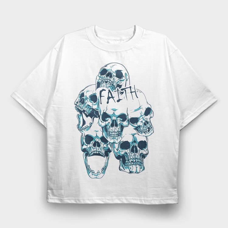 Skull Faith, Tricou Oversize Barbati (Unisex)