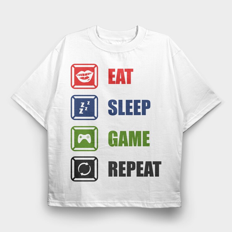Eat Sleep Game Repeat, Tricou Oversize Barbati (Unisex)