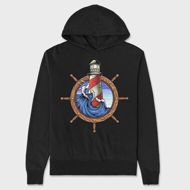 Lighthouse Storm Ship Wheel, Hanorac Oversize Barbati (Unisex)