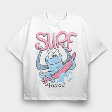 Octopus Surfing Hawaii, Tricou Oversize Barbati (Unisex)