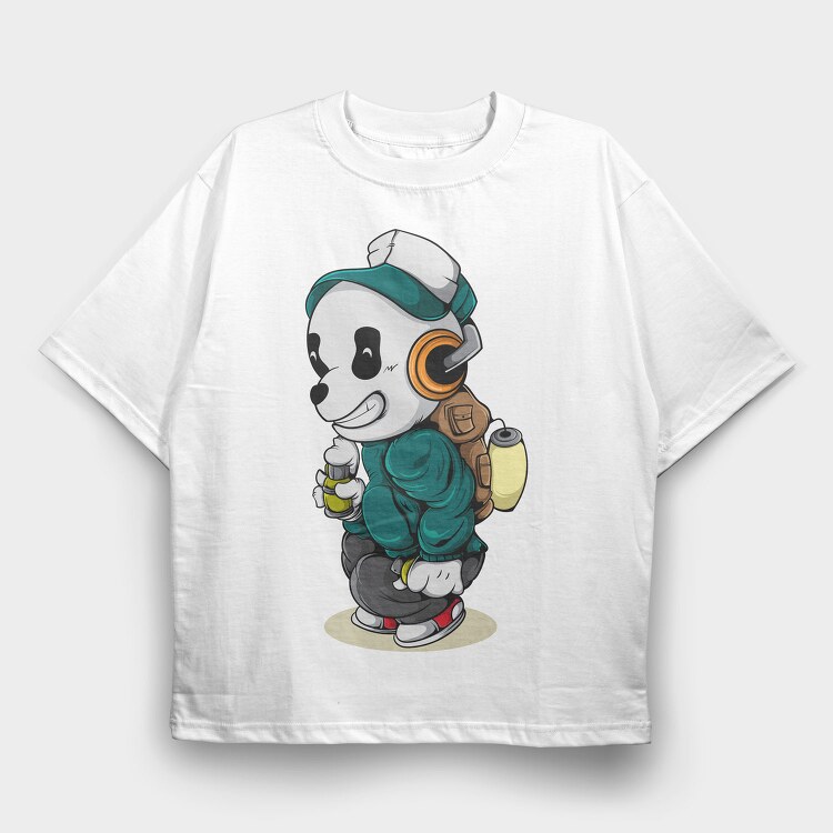 Panda Pilot, Tricou Oversize Barbati (Unisex)