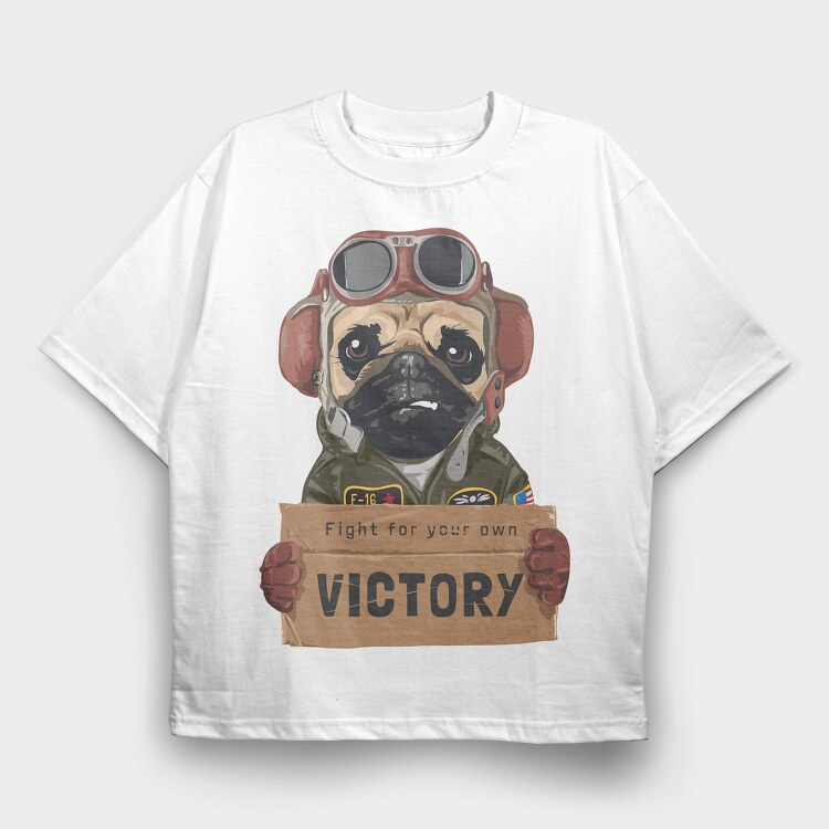 Pug Pilot Victory, Tricou Oversize Barbati (Unisex)