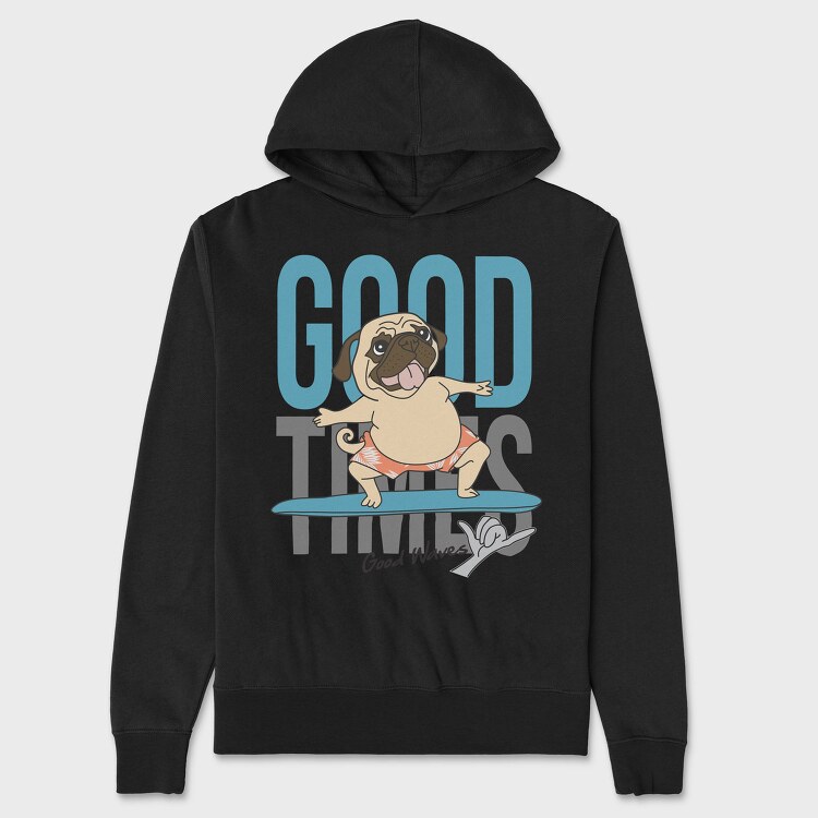 Pug Surfing Good Waves, Hanorac Oversize Barbati (Unisex)