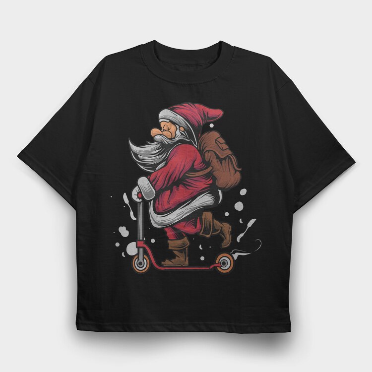 Santa Scootin, Tricou Oversize Barbati (Unisex)