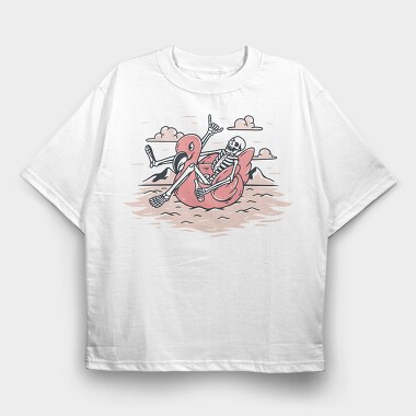 Skeleton Flamingo Floatie, Tricou Oversize Barbati (Unisex)