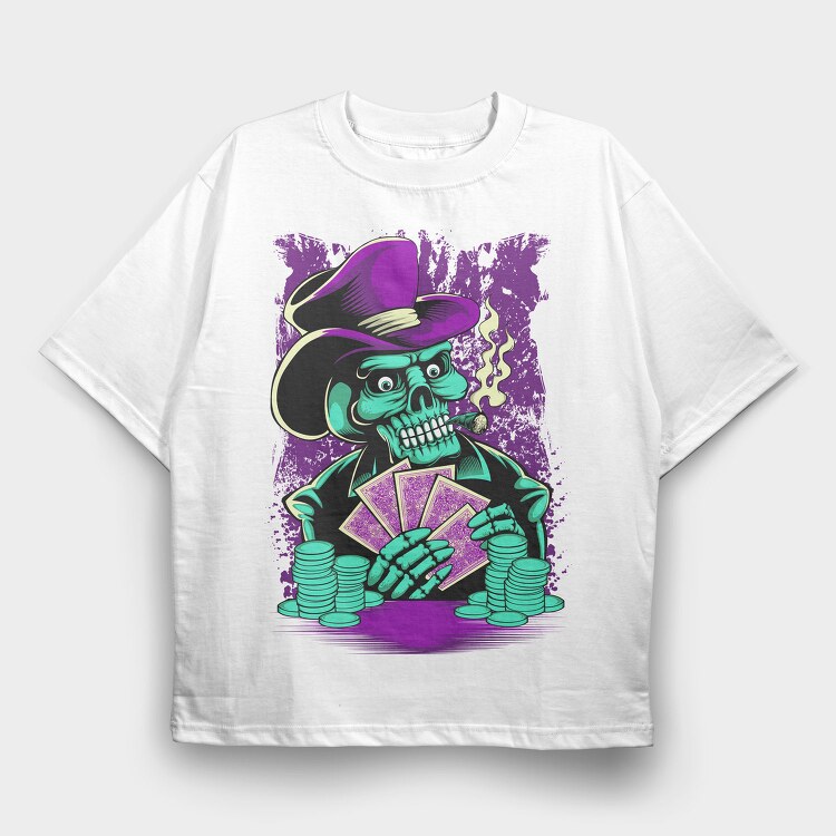 Skeleton Gambler, Tricou Oversize Barbati (Unisex)