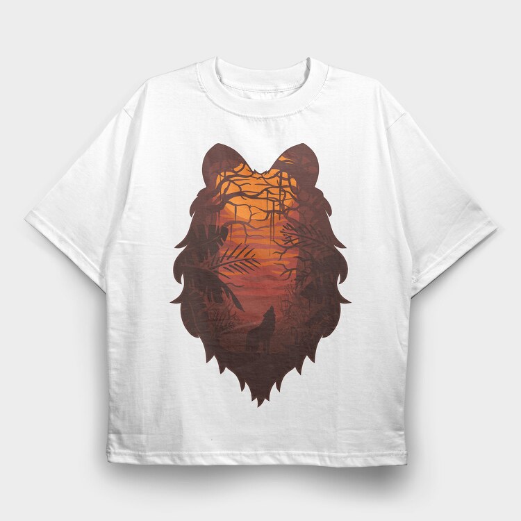 Wolf Howl Sunset, Tricou Oversize Barbati (Unisex)