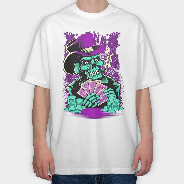 Skeleton Gambler, Tricou Oversize Barbati (Unisex)