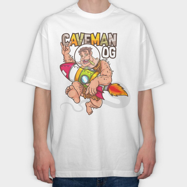 Caveman Rocket Ship, Tricou Oversize Barbati (Unisex)