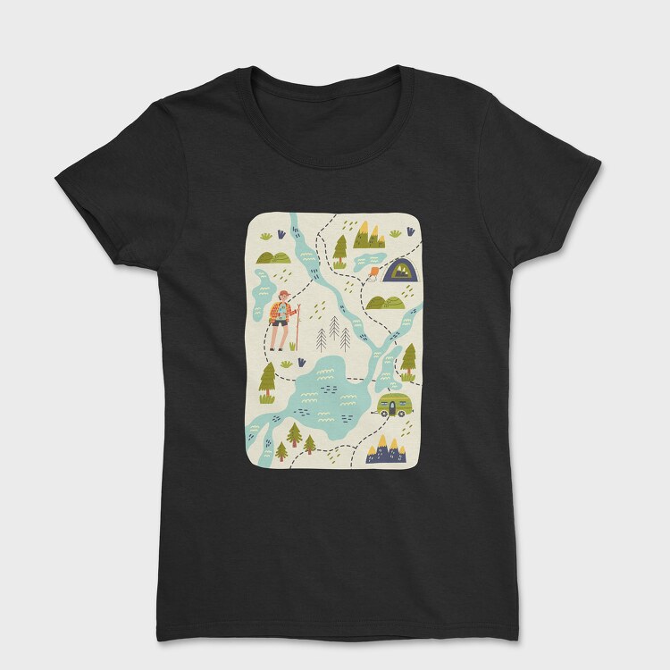 Tricou Femei, Adventure Hiking Map Illustration