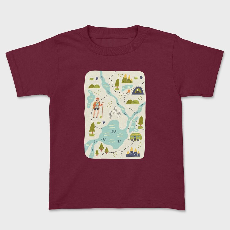 Tricou Copii, Adventure Hiking Map Illustration