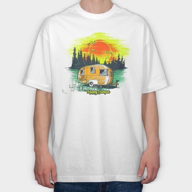 Happy Camper Sunset, Tricou Oversize Barbati (Unisex)