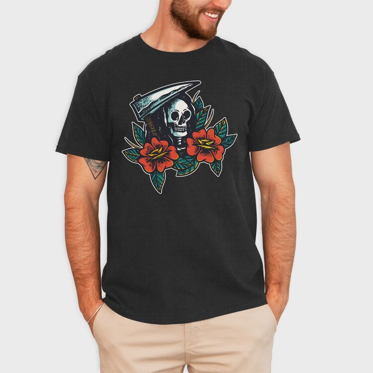 Skull and Flowers Texture Illustrations, Tricou Barbati (Unisex)